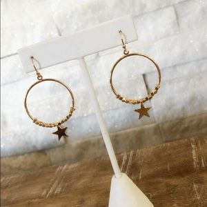 Gold Star Dangle Hoops Earrings